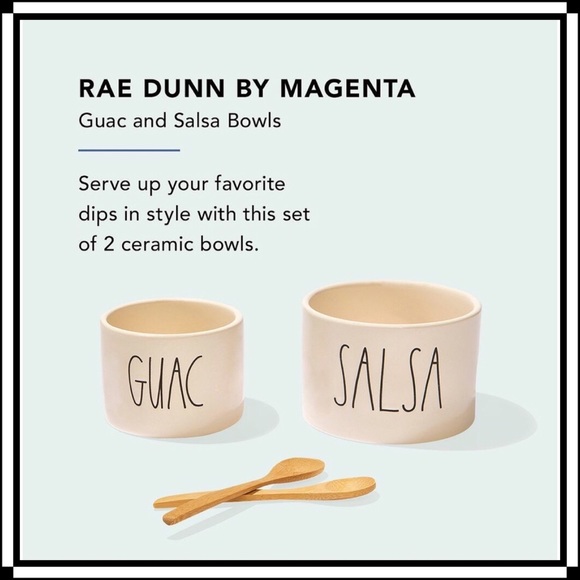 Rae Dunn SALSA & GUACAMOLE Serving Bowl Set + 2 Wooden Spoons NIB - Picture 10 of 10